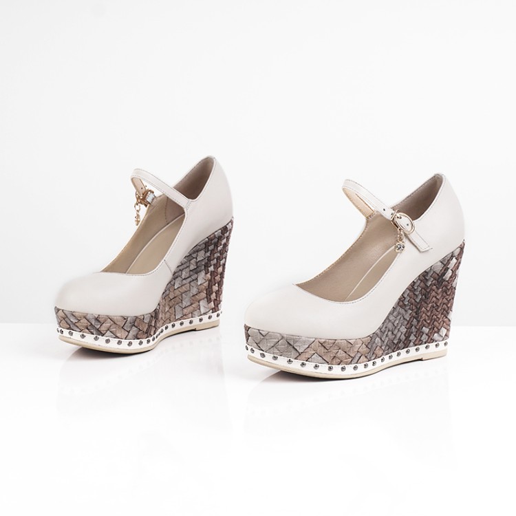 20191215104679050_750.jpg Women's High Heel Wedge Pumps in Beige and Black - Style k.html