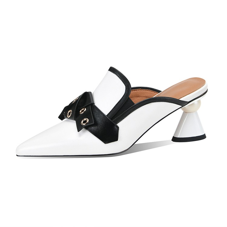 20210309135549756202103091355497566_750.jpg Women's White Leather Closed Toe Slippers with Mid Heel