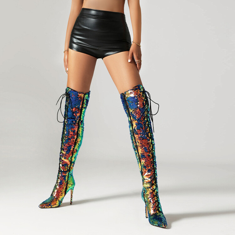 Sequin Over-the-Knee Stiletto Heel Fashion Boots for Women