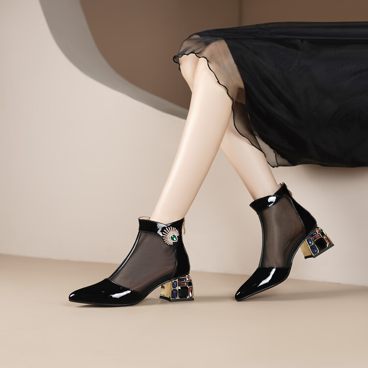 20240312773918039_750.jpg Patent Leather Pointed Toe High Heel Chunky Heel Sandal Boots