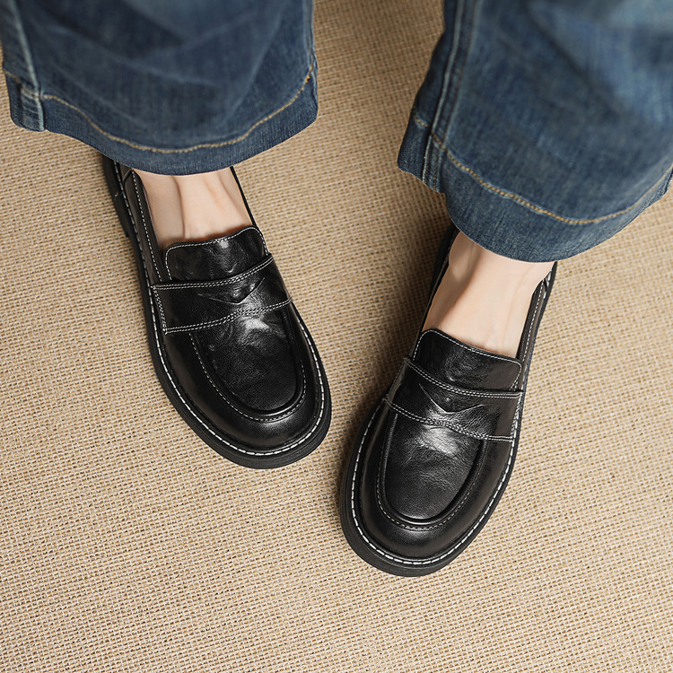 Women's Leather Loafers with Low Platform Heel