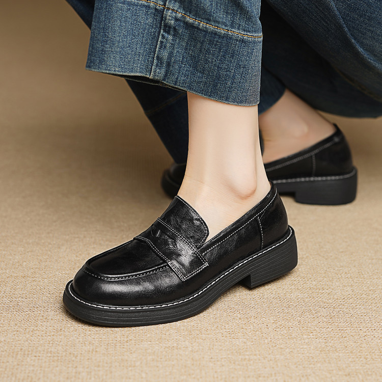 Women's Leather Loafers with Low Platform Heel