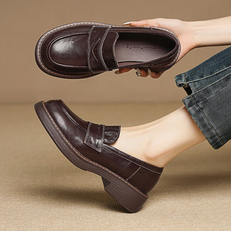 Women's Leather Loafers with Low Platform Heel