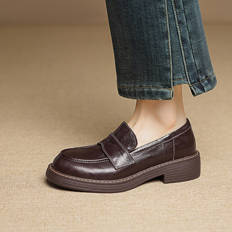 Women's Leather Loafers with Low Platform Heel