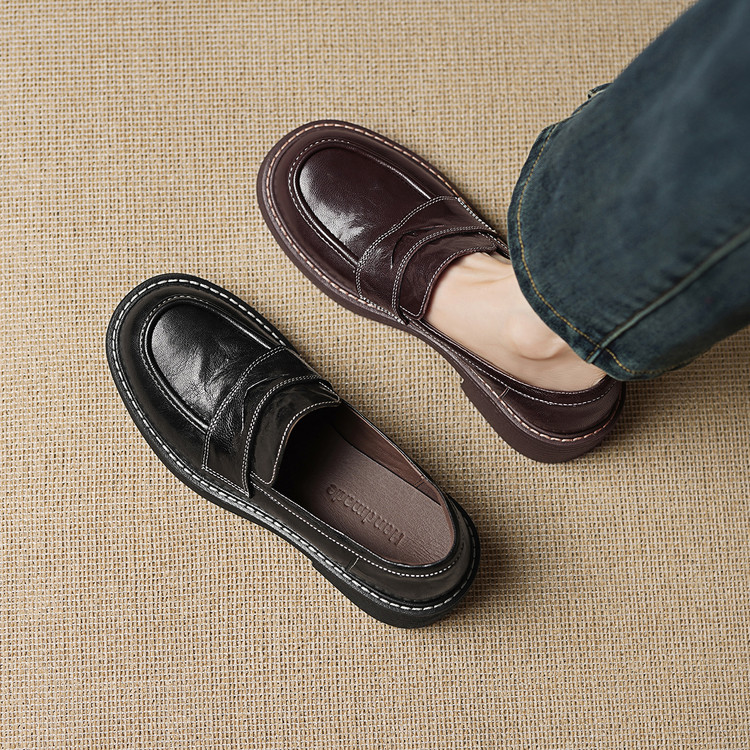Women's Leather Loafers with Low Platform Heel