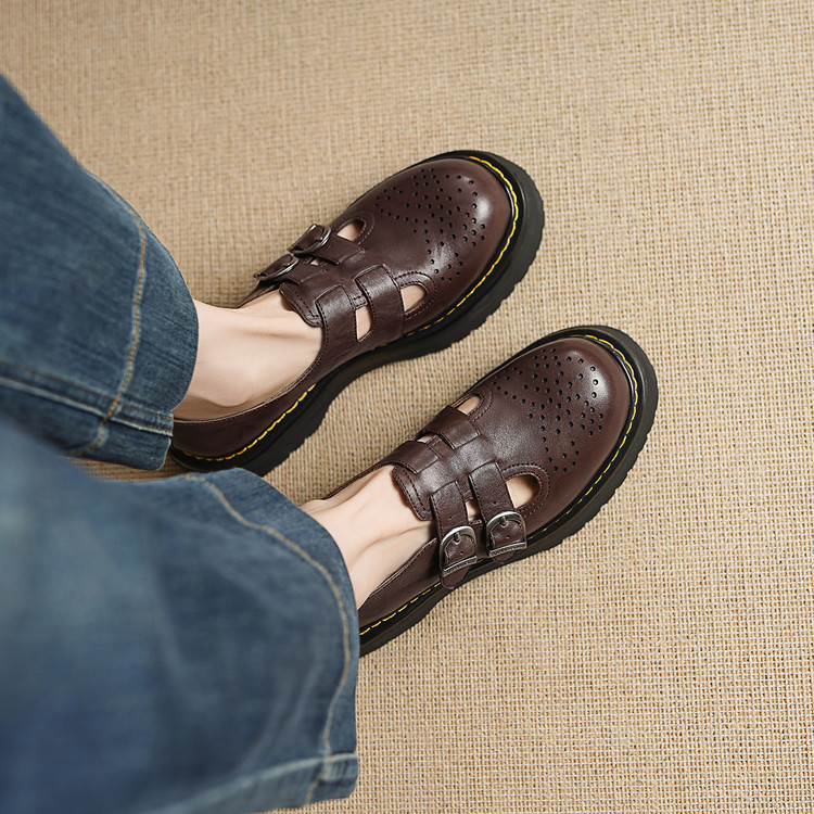 Women's Leather Loafers with Metal Detail and Platform Mid Heel - Style c.html