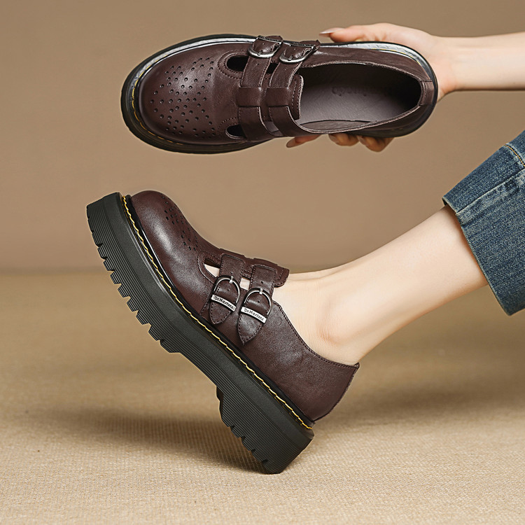 Women's Leather Loafers with Metal Detail and Platform Mid Heel - Style c.html