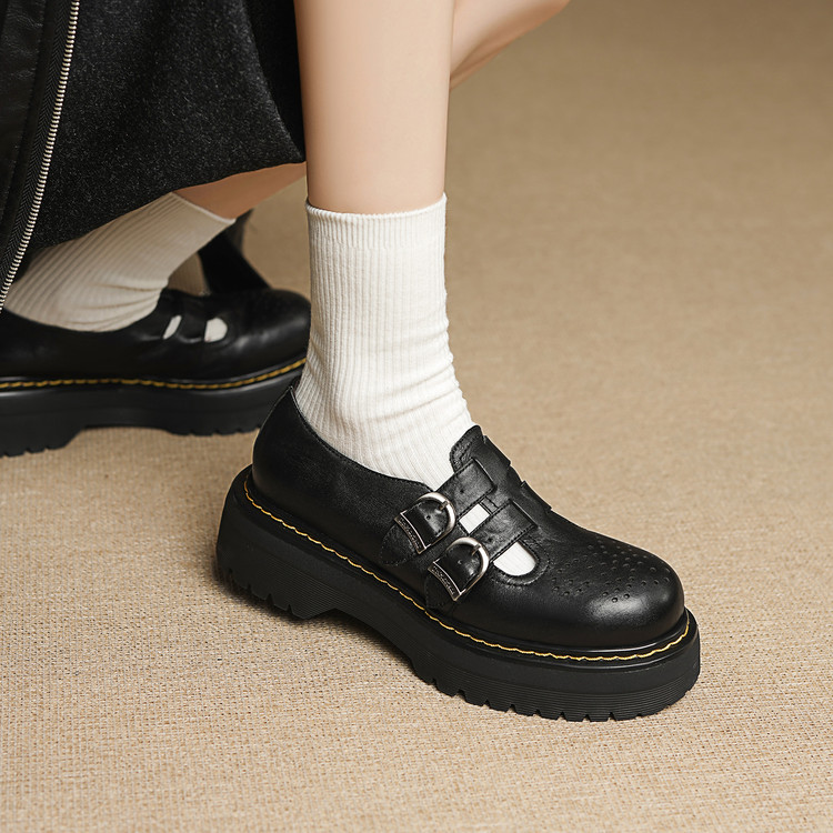 Women's Leather Loafers with Metal Detail and Platform Mid Heel - Style c.html