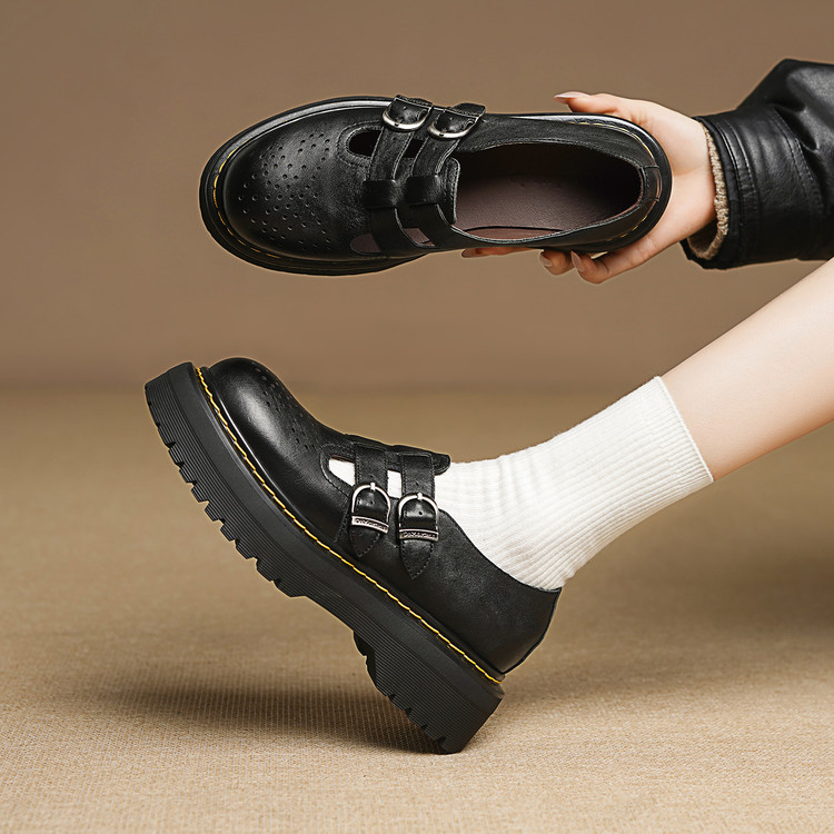 Women's Leather Loafers with Metal Detail and Platform Mid Heel - Style c.html